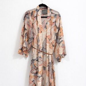 New Anthropologie Boho Floral Kimono Robe Wrap With Tassel, One Size